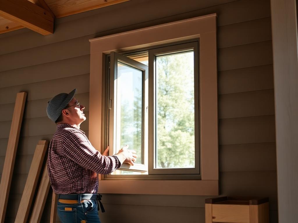 Monteur setzt ein neues Fenster ein